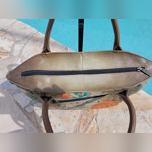 Anuschka Hand Painted Leather Satchel - Floral And Butterfly Design - Picture 11 of 16